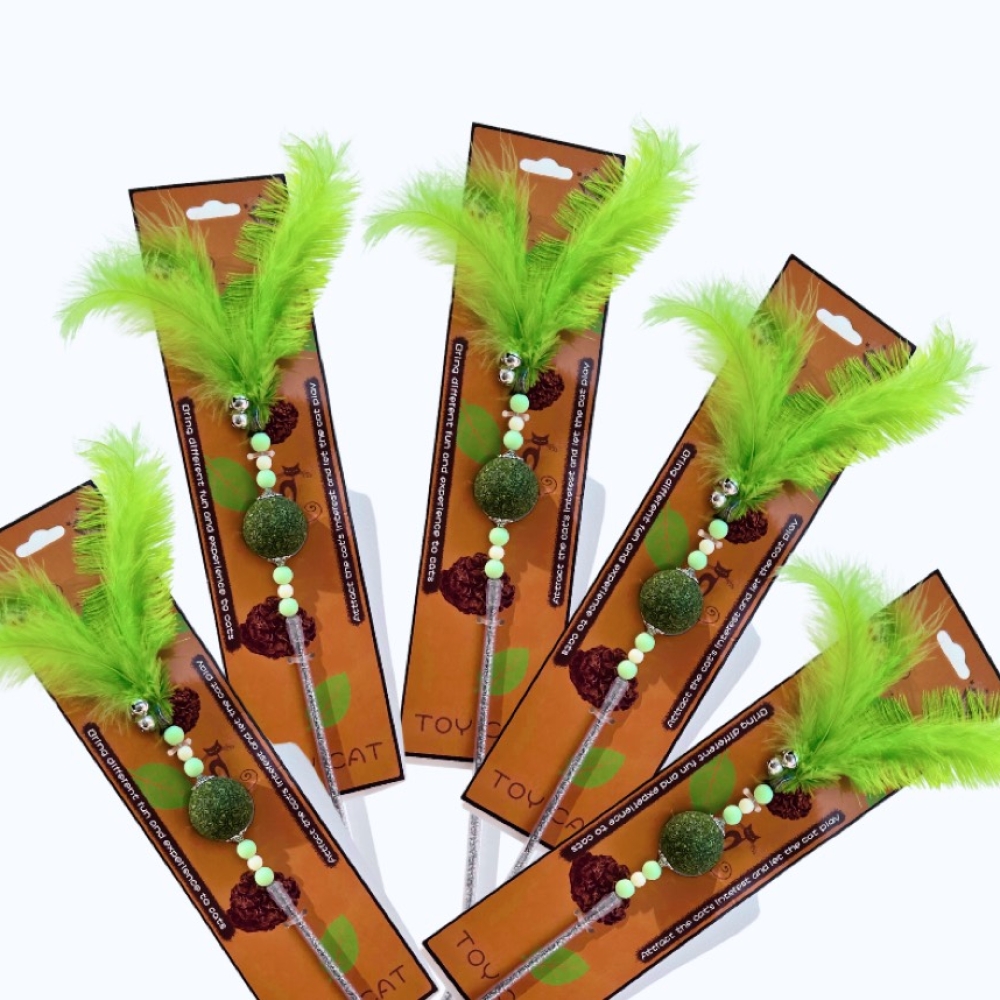 Gậy chọc mèo lông công, lông vũ kèm catnip