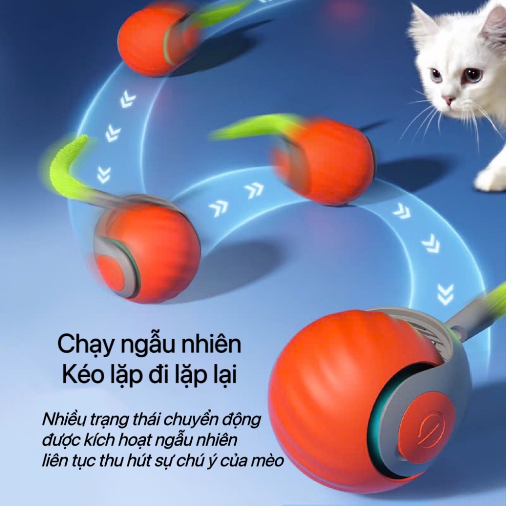 Bóng đồ chơi cho mèo lăn tự động có USB kèm đuôi màu sắc