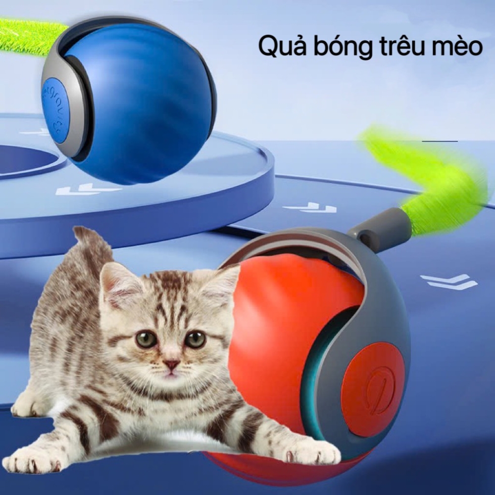 Bóng đồ chơi cho mèo lăn tự động có USB kèm đuôi màu sắc